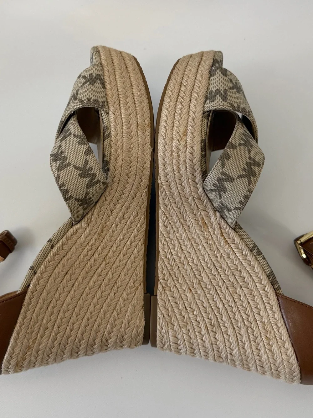 Michael Kors MK Logo Espadrille Wedge Sandals Women’s Size 7.5M Ankle Strap